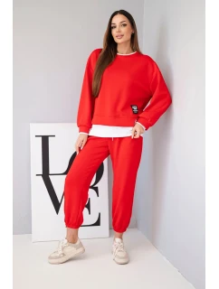 Dámský komplet s  s volnou mikinou a tepláky červený model 21808643 - K-Fashion