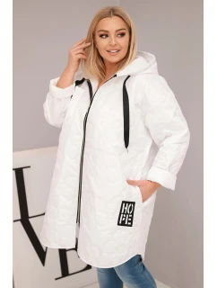 Dámská bunda Plus Size prošívaná s kapucí a nápisem model 21808655 bílá - K-Fashion
