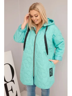 Dámská Plus Size prošívaná bunda s kapucí a nápisem model 21808663 mátová - K-Fashion