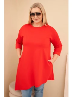 Dámská sukýnka Plus Size z viskózy s volným střihem a dlouhým rukávem červená