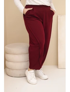 Dámské bavlněné kalhoty Plus Size volného střihu s vysokým pasem bordové