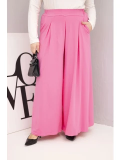 Dámské bavlněné kalhoty Plus Size s širokými nohavicemi a volným střihem světle růžové