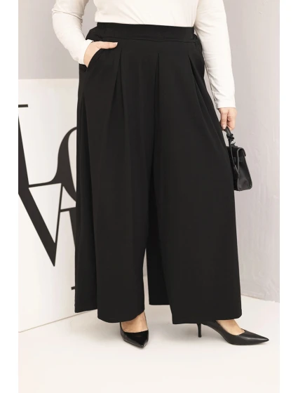 Dámské bavlněné kalhoty Plus Size s širokými nohavicemi a volným střihem černé