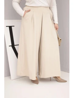 Dámské bavlněné kalhoty Plus Size s širokými nohavicemi a volným střihem béžové