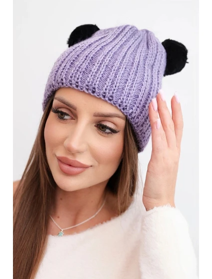 Dámská zimní čepice vlněná s bambulí model 21817779 fialová - K-Fashion