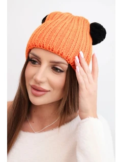 Dámská zimní čepice z vlny s bambulí model 21817785 oranžová - K-Fashion
