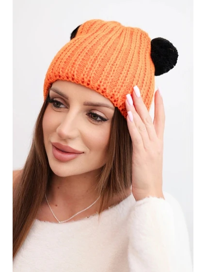 Dámská zimní čepice z vlny s bambulí model 21817785 oranžová - K-Fashion