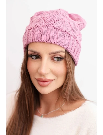 Dámská zimní čepice z vlny s krajkovým vzorem model 21817803 tmavě růžová - K-Fashion