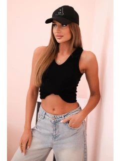 Top dámský bavlněný na ramínkách s výstřihem do V černá