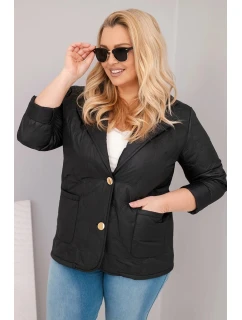 Dámská bunda Plus Size prošívaná s květinami s límcem a kapsami černá