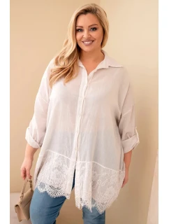 Dámská košile Plus Size bavlněná s krajkovým béžová model 21886513 - K-Fashion