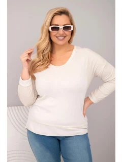 Dámská blůza Plus Size s V výstřihem a delším zadním dílem béžová