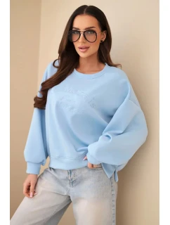 Dámská mikina s výšivkou volného střihu máslová modrá