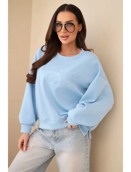 Dámská mikina s výšivkou volného střihu máslová modrá