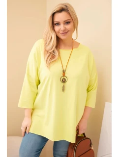 Dámská bavlněná blůza Plus Size asymetrická s náhrdelníkem žlutý neon