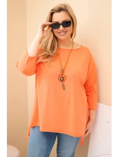 Dámská bavlněná blůza Plus Size asymetrická s náhrdelníkem meruňková