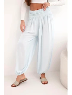 Dámské viskózové kalhoty s širokými nohavicemi a volánky béžový