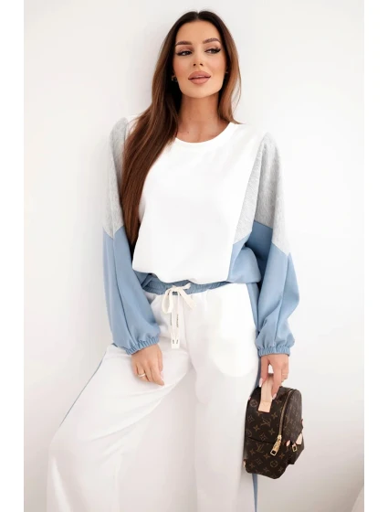 Dámská souprava máslo s volnou mikinou a kalhotami s širokou nohavicí model 21938024 - K-Fashion