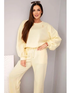 Dámský set mikina s broží a kalhoty s nohavicí žlutý model 21921250 - K-Fashion