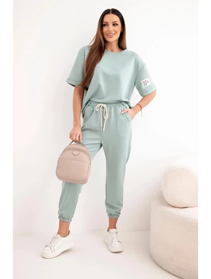 Dámská souprava z viskózy model 21954870 s krátkým rukávem a kalhotami tmavě mátová - K-Fashion