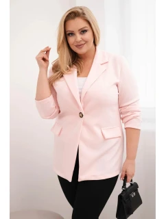 Dámská viskózová bunda Plus Size s dlouhým rukávem a límcem cukrově růžová