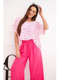 Dámský komplet z viskózy s model 21951955 blůzou a širokými kalhotami s gumou fuchsie - K-Fashion