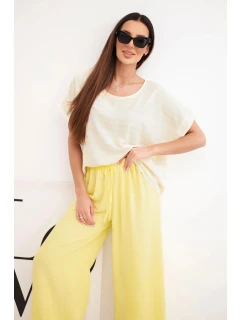 Dámský komplet z viskózy s blůzou a širokými kalhotami na žlutý model 21951961 - K-Fashion