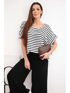 Dámská viskózová souprava s model 21951965 blůzou a širokými kalhotami s gumou černý - K-Fashion