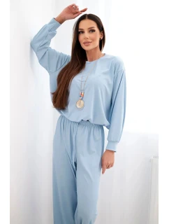 Dámská souprava z model 21951969 mikina s přívěskem a široké kalhoty modrá - K-Fashion