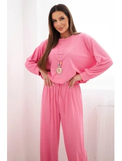 Dámská viskózová souprava s mikinou a širokými kalhotami světle růžový