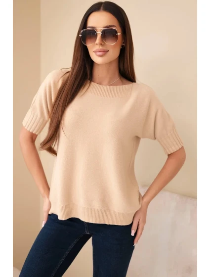 Dámský svetr z viskózy s krátkým rukávem světle camelový