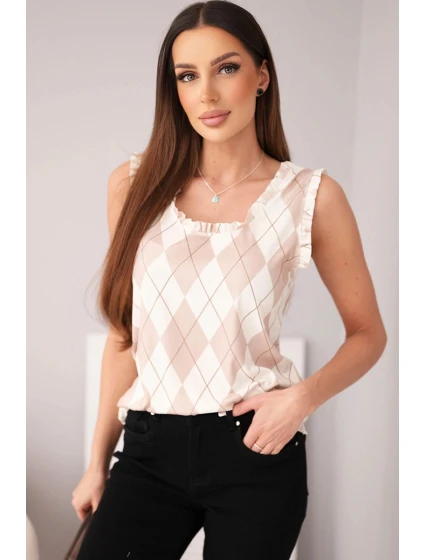 Dámská viskózová blůza s a volánkem u výstřihu béžová model 21954934 - K-Fashion