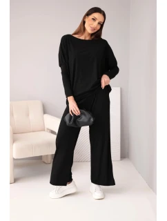 Dámský viskózový komplet s volnou blůzou a kalhotami černý