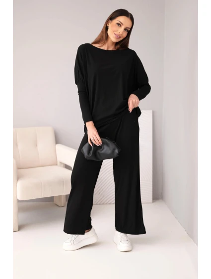 Dámský viskózový komplet s volnou blůzou a kalhotami černý