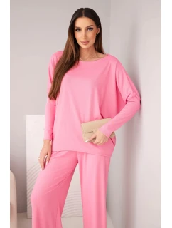 Dámská viskózová souprava s volnou blůzou a kalhotami světle růžový