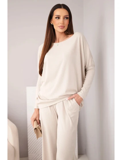 Dámský viskózový komplet s volnou blůzou a kalhotami béžový