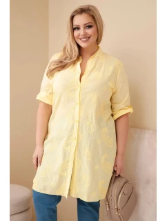 Dámská Plus Size s a ohrnutým rukávem žlutá model 21959160 - K-Fashion