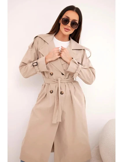 Dámský kabát v pase s límcem camelový