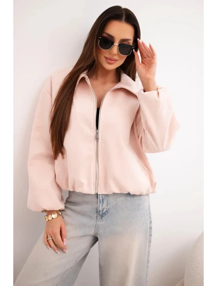Dámská bunda se zipem a model 21961328 rukávy pudrově růžová - K-Fashion