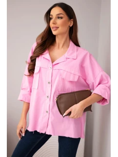 Dámská bavlněná košile s kapsami jasně růžová