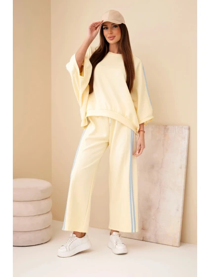 Dámský komplet viskózový máslový se širokými nohavicemi a volnou blůzou žlutý