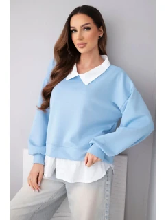 Dámská máslová mikina z viskózy s model 22014153 vsadkou modrá - K-Fashion
