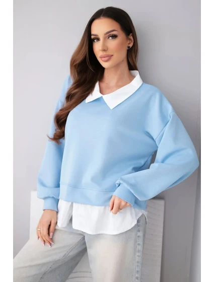 Dámská máslová mikina z viskózy s model 22014153 vsadkou modrá - K-Fashion