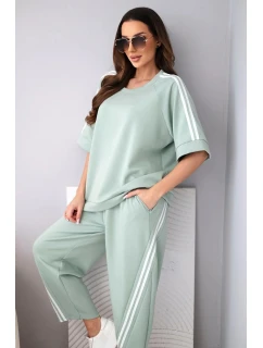 Dámský máslový komplet z viskózy mikina a kalhoty s lampasy tmavě mátová