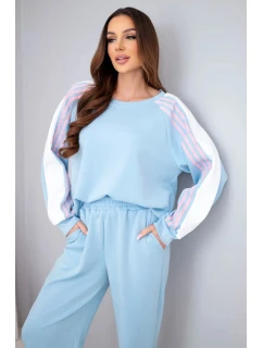 Dámský komplet máslový s lampasem a model 22015442 lemem modrý - K-Fashion