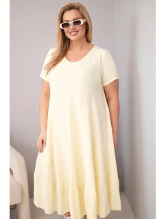Dámské šaty plus size s krátkým rukávem a volánem z lehké viskózy žlutá