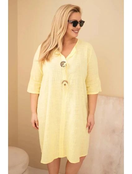 Dámské bavlněné šaty Plus Size se zavazováním u výstřihu žlutá