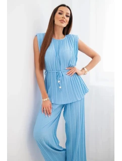 Dámský viskózový komplet se halenkou a širokými kalhotami modrý model 22025282 - K-Fashion