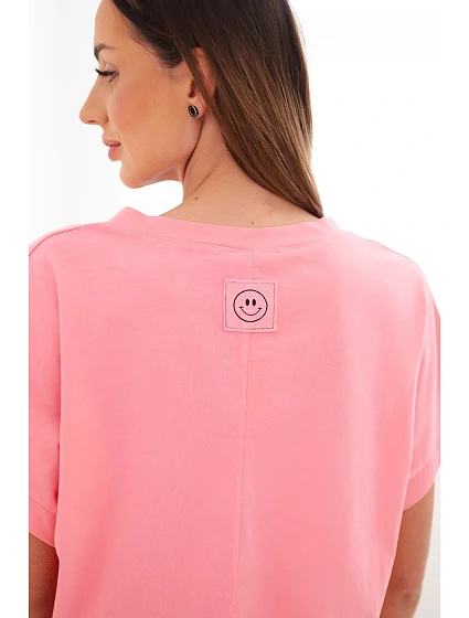 Dámská bavlněná halenka s výstřihem do V a s krátkým rukávem světle růžová