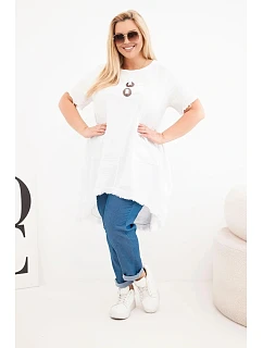 Dámské bavlněné šaty Plus Size s delším zadním dílem a kapsou bílá